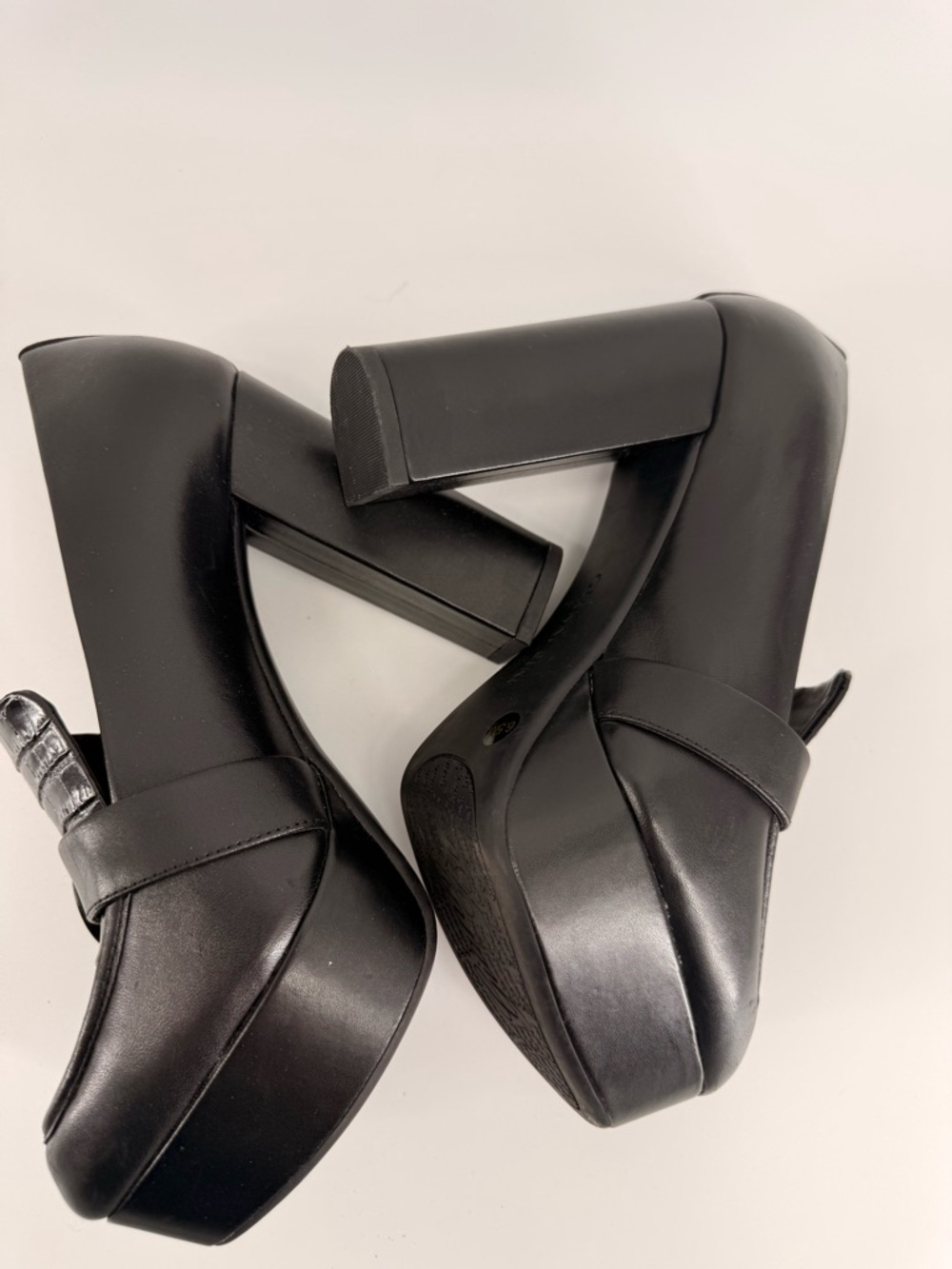 Gianni Bini Black Croc-Embossed Buckle Block Heel Loafer Old Money Pumps